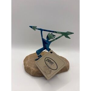 Lazart Collector Series Metal Hunter Sculpture on Sandstone Base Blue Green